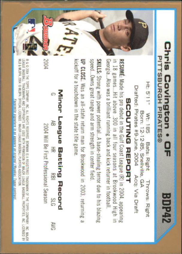 2004 Bowman Draft Gold #42 Chris Covington back image