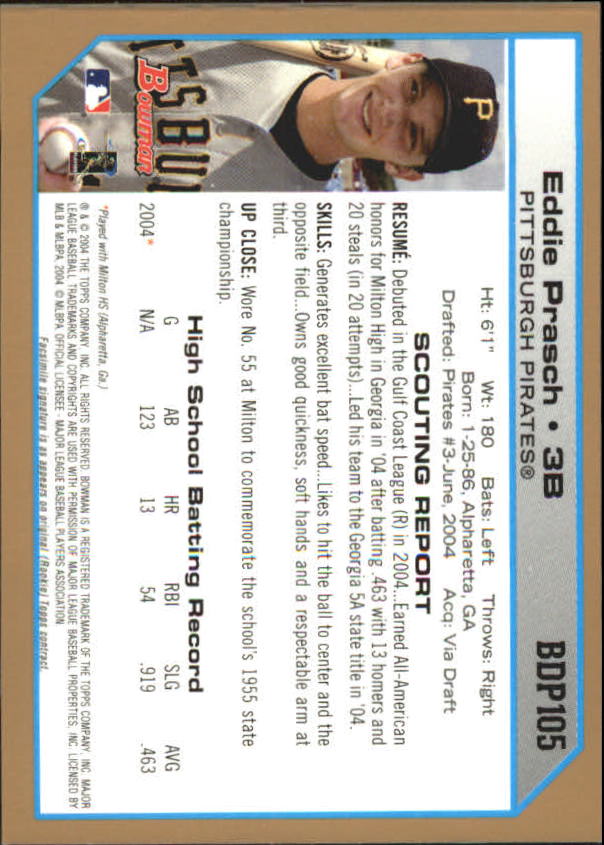 2004 Bowman Draft Gold #105 Eddie Prasch back image