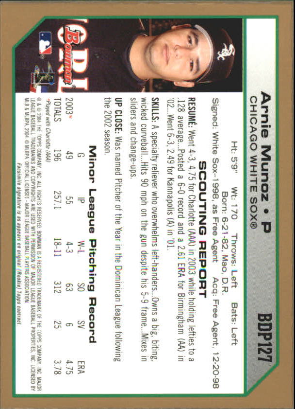2004 Bowman Draft Gold #127 Arnie Munoz back image