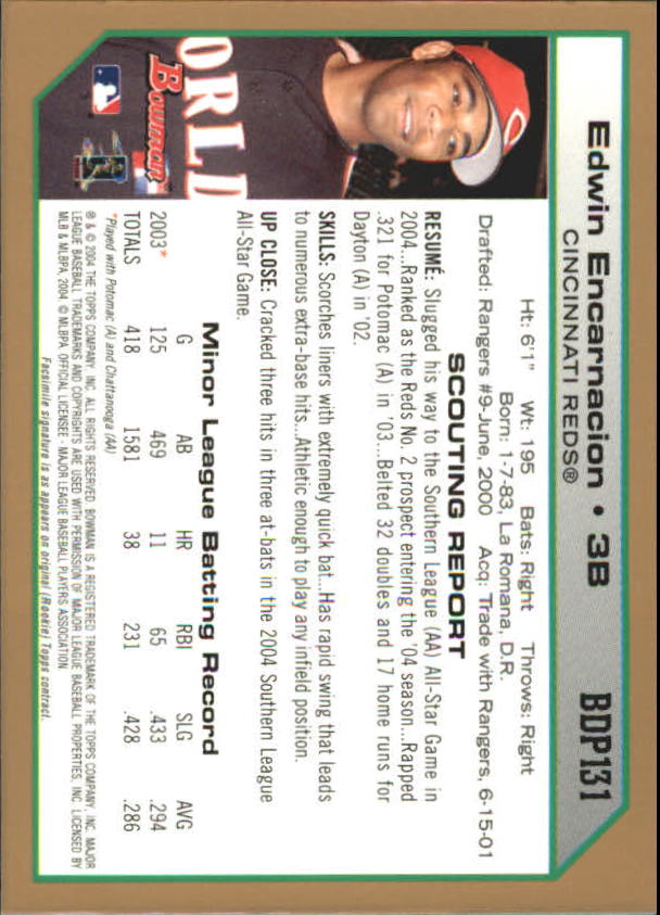 2004 Bowman Draft Gold #131 Edwin Encarnacion back image