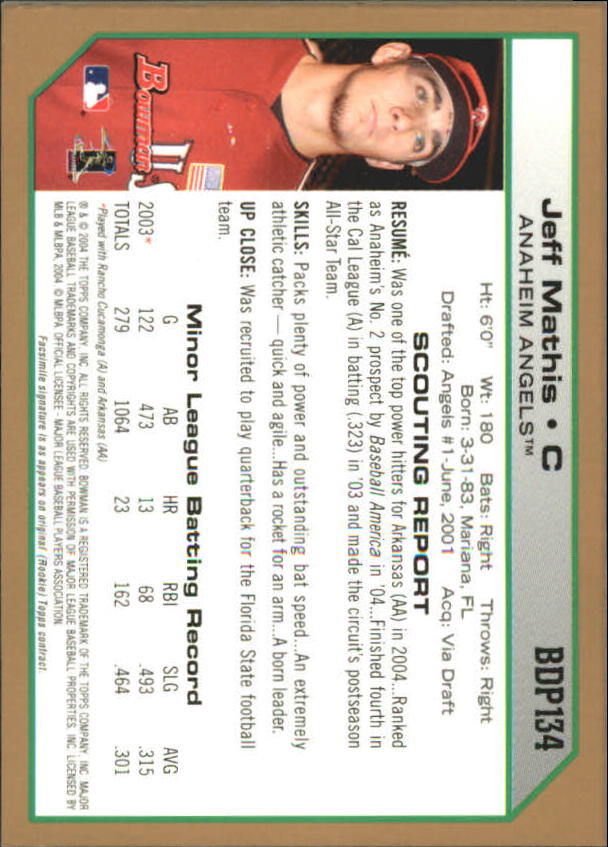 2004 Bowman Draft Gold #134 Jeff Mathis back image