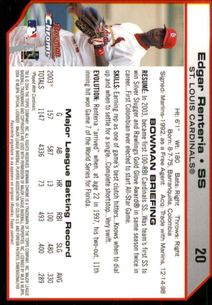 2004 Bowman Chrome #20 Edgar Renteria back image