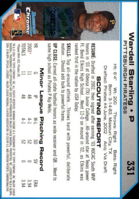 2004 Bowman Chrome #331 Wardell Starling AU RC back image
