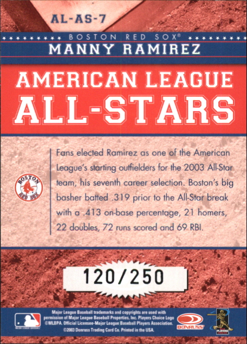 2004 Donruss All-Stars American League Black #7 Manny Ramirez back image