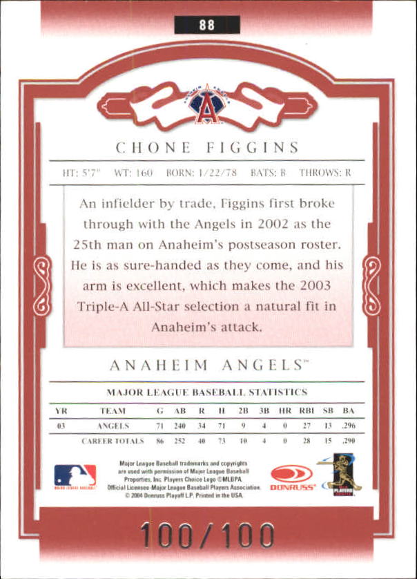 2004 Donruss Classics Timeless Tributes Red #88 Chone Figgins back image