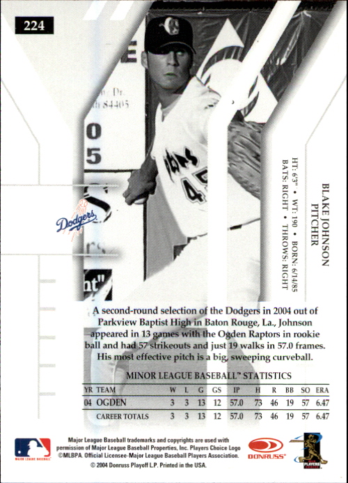 2004 Donruss Elite Extra Edition #224 Blake Johnson AU/811 RC back image