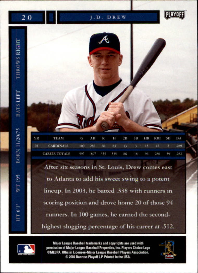 2004 Playoff Honors #20 J.D. Drew back image
