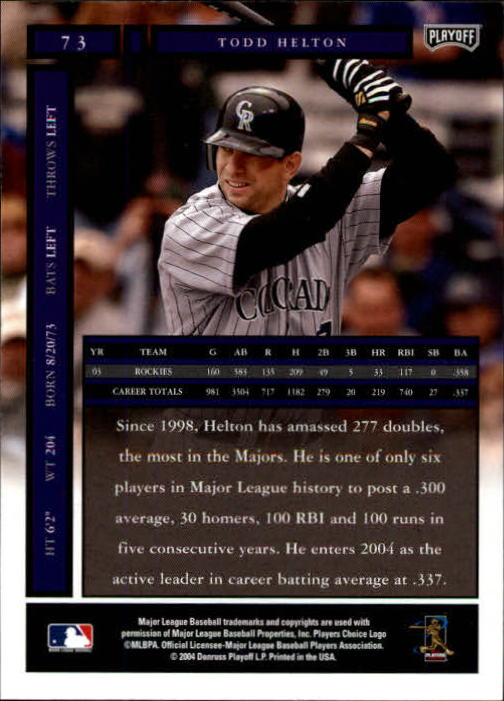 2004 Playoff Honors #73 Todd Helton back image