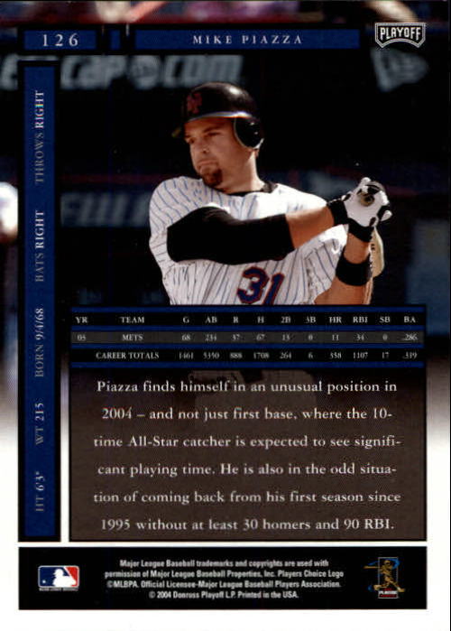 2004 Playoff Honors #126 Mike Piazza back image
