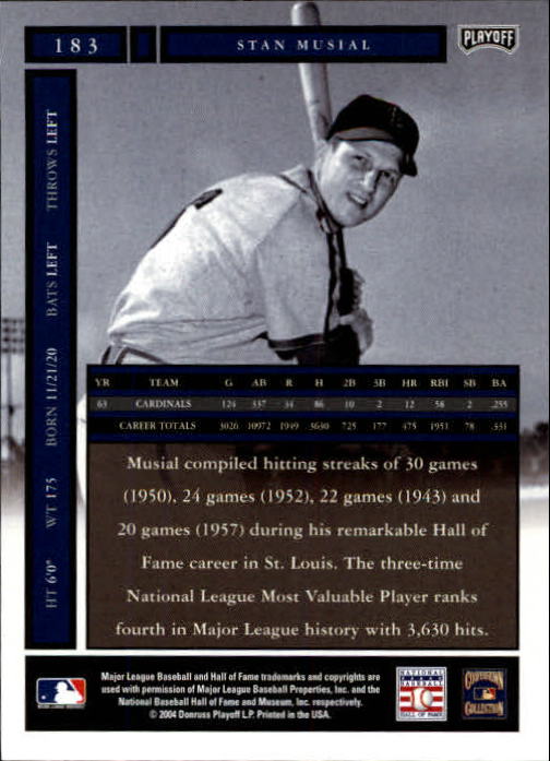2004 Playoff Honors #183 Stan Musial back image