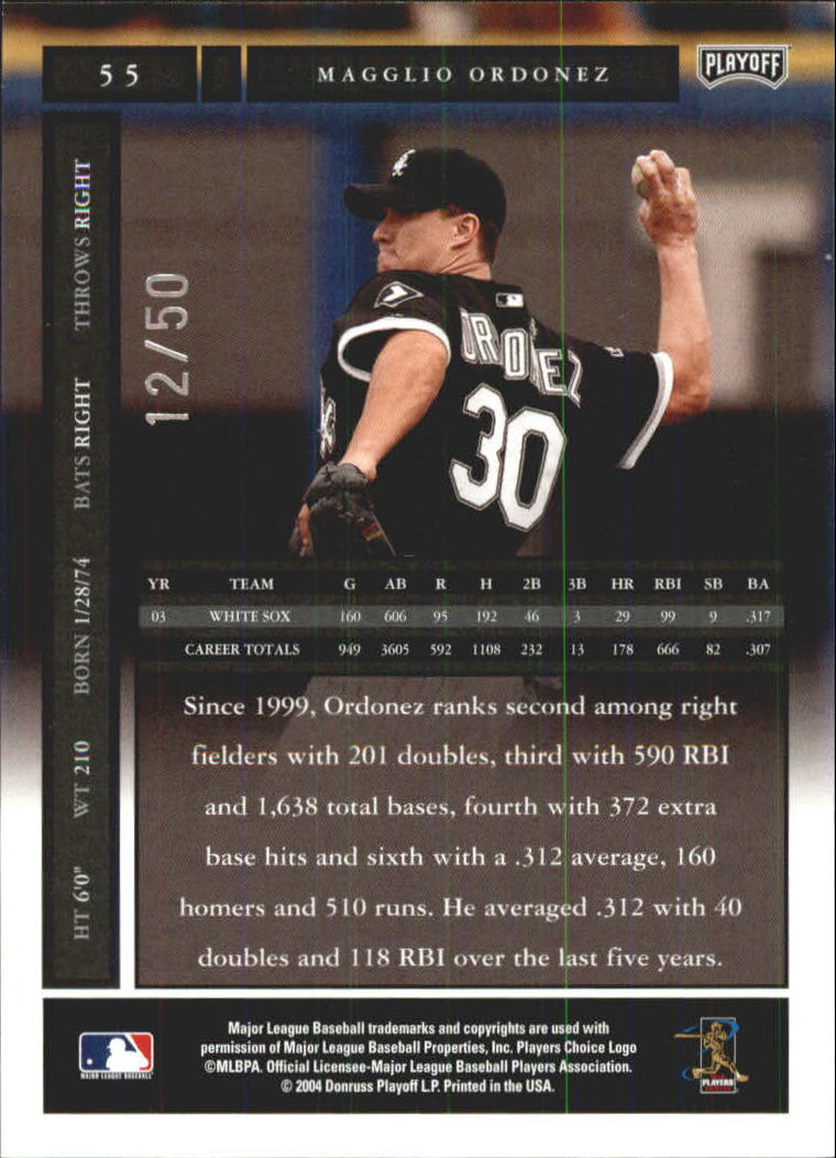 2004 Playoff Honors Credits Silver #55 Magglio Ordonez back image
