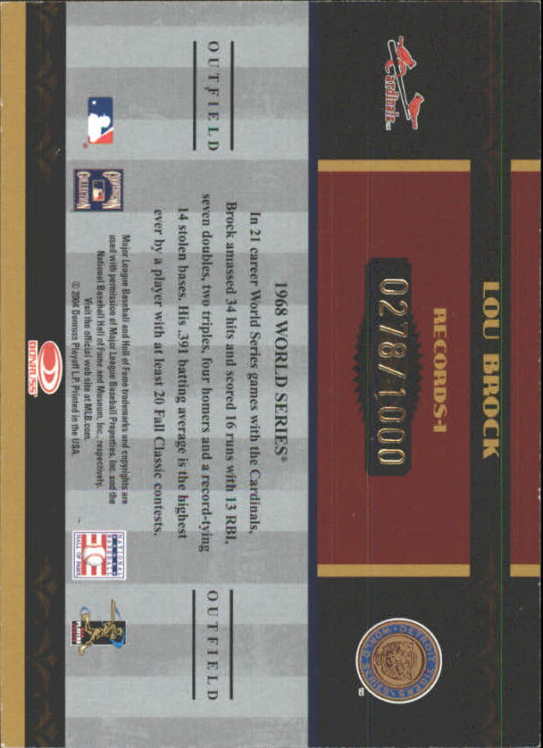2004 Donruss World Series Records #1 Lou Brock back image