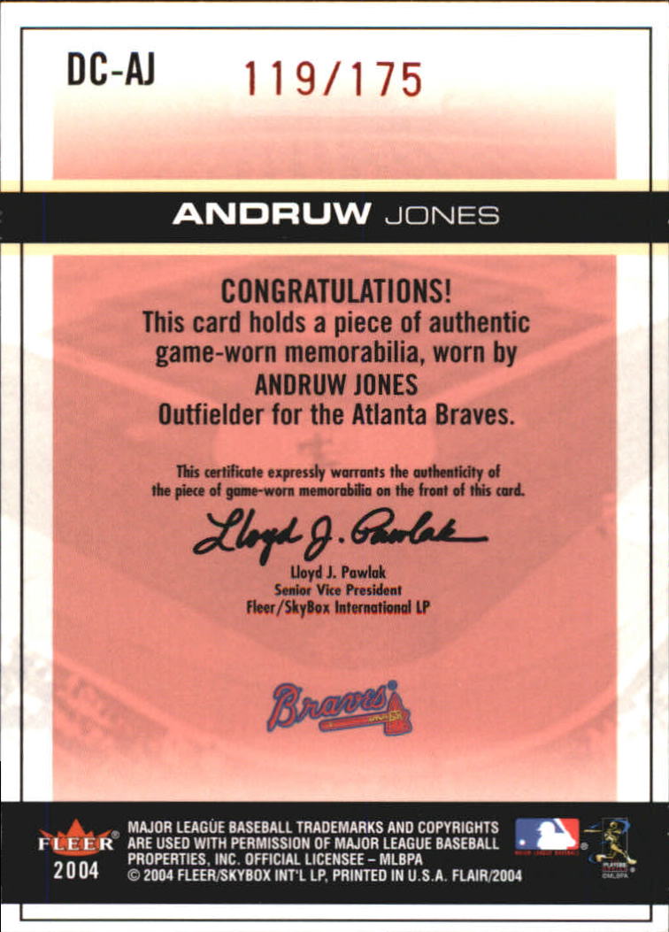 2004 Flair Diamond Cuts Game Used Red #AJ Andruw Jones back image