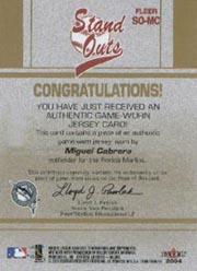 2004 Fleer Tradition Stand Outs Game Used Gold #MC Miguel Cabrera Jsy/20 back image