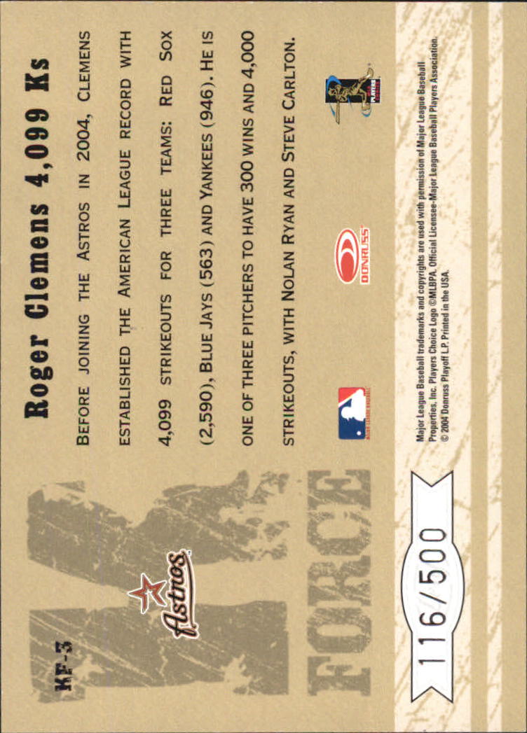 2004 Leaf Certified Cuts K-Force #3 Roger Clemens Astros/500 back image