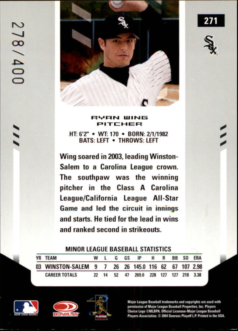 2004 Leaf Certified Materials #271 Ryan Wing NG AU/400 RC back image