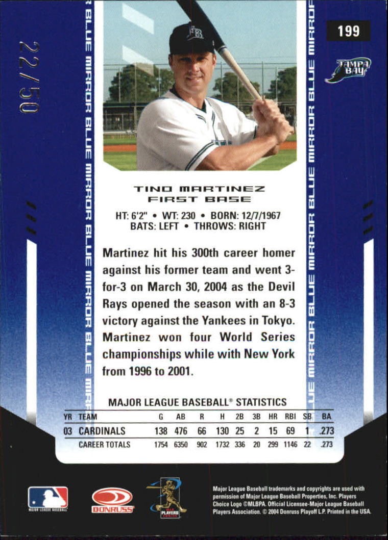 2004 Leaf Certified Materials Mirror Blue #199 Tino Martinez back image