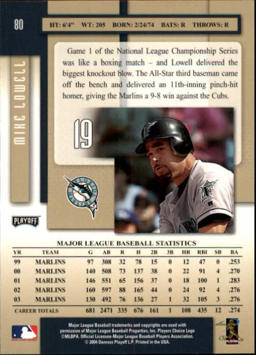 2004 Playoff Prestige #80 Mike Lowell back image