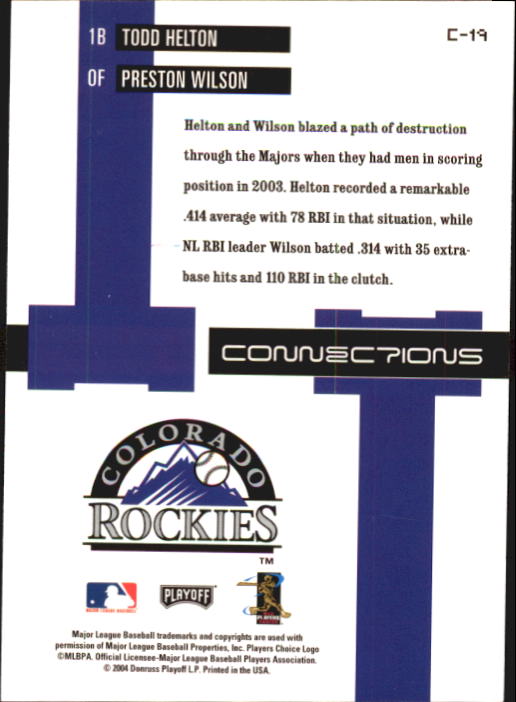 2004 Playoff Prestige Connections #19 T.Helton/P.Wilson back image