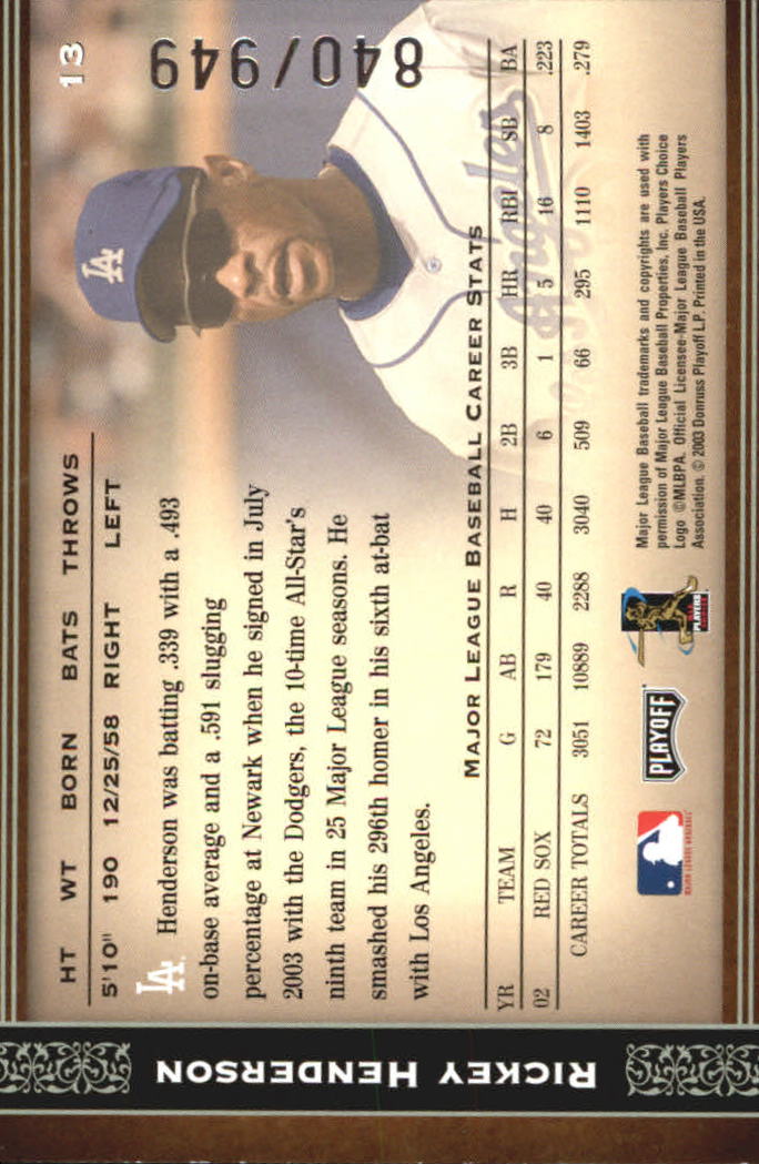 2004 Prime Cuts #13 R.Henderson Dodgers back image