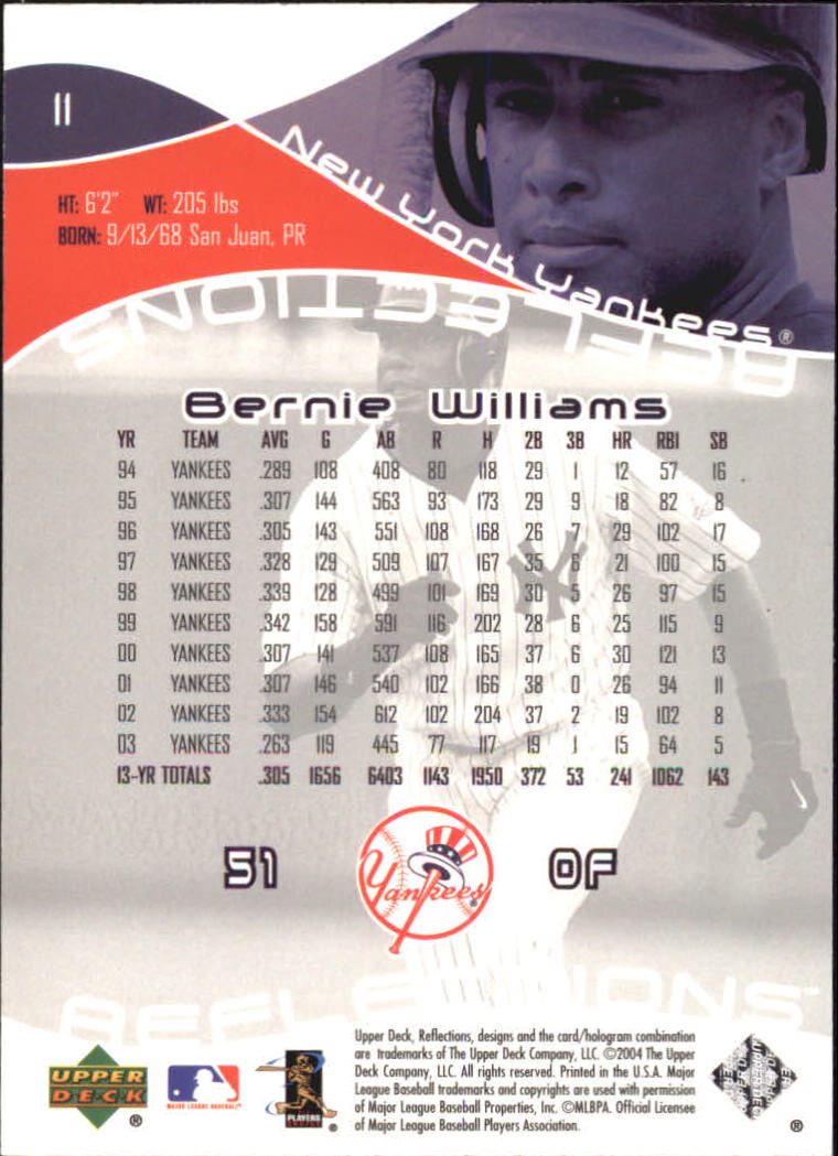 2004 Reflections #11 Bernie Williams back image