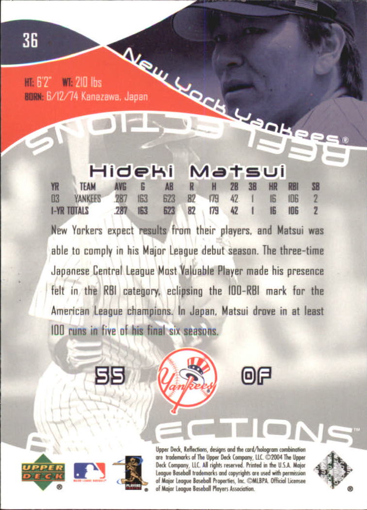 2004 Reflections #36 Hideki Matsui back image