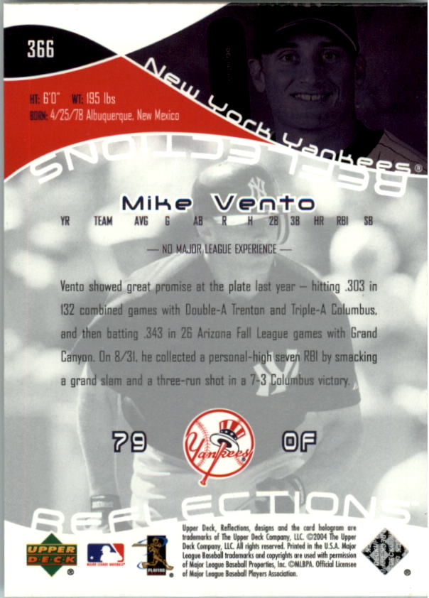 2004 Reflections #366 Mike Vento RC back image