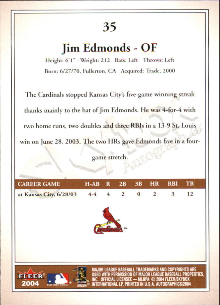 2004 SkyBox Autographics #35 Jim Edmonds back image