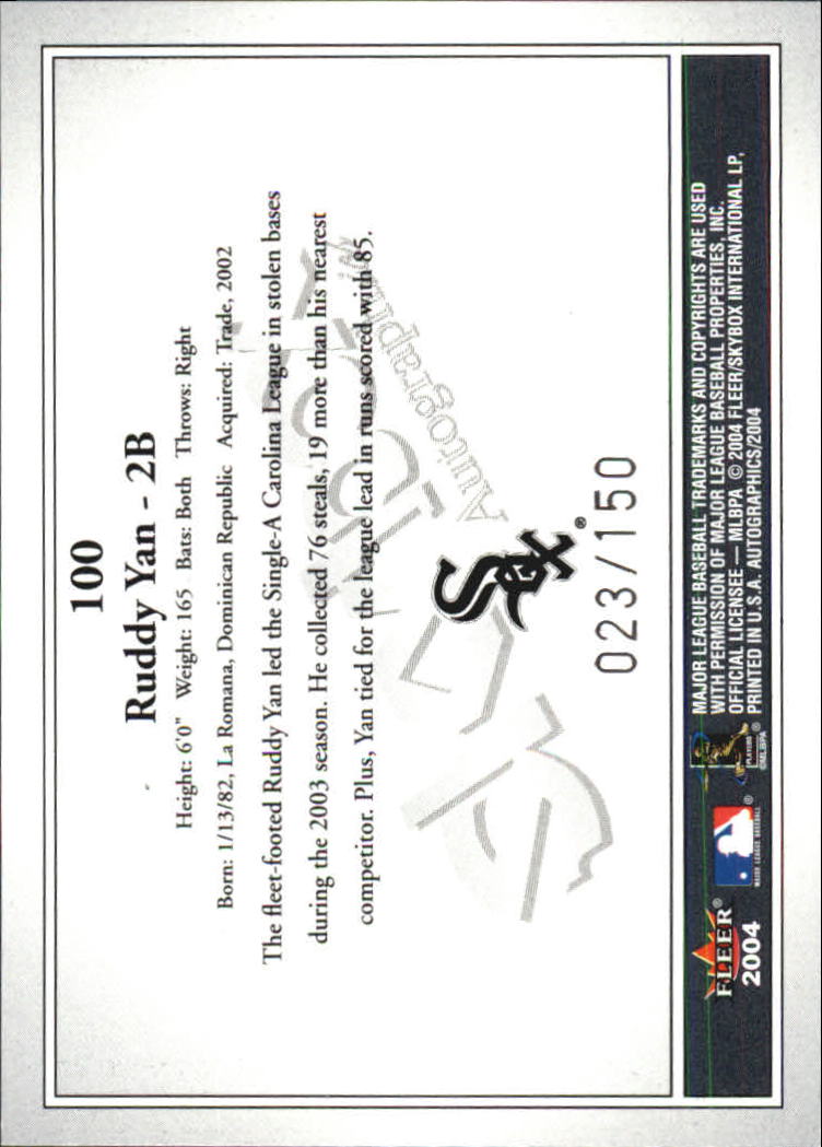 2004 SkyBox Autographics Insignia #100 Ruddy Yan PR back image