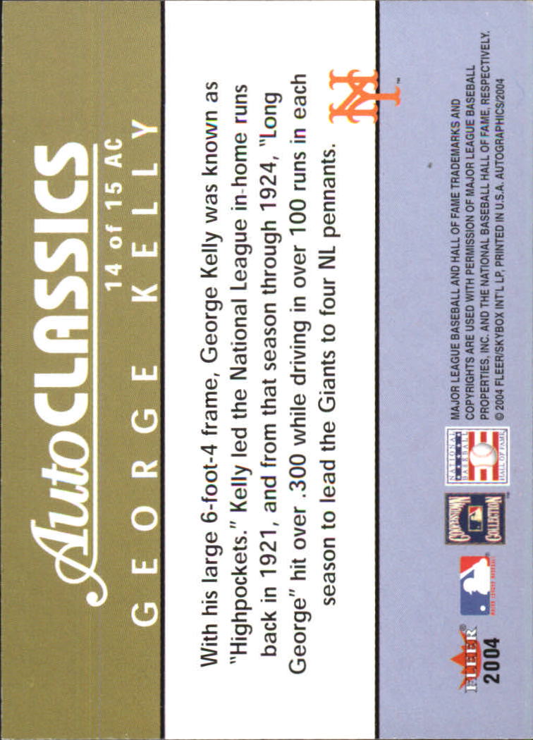 2004 SkyBox Autographics Autoclassics #14 George Kelly back image
