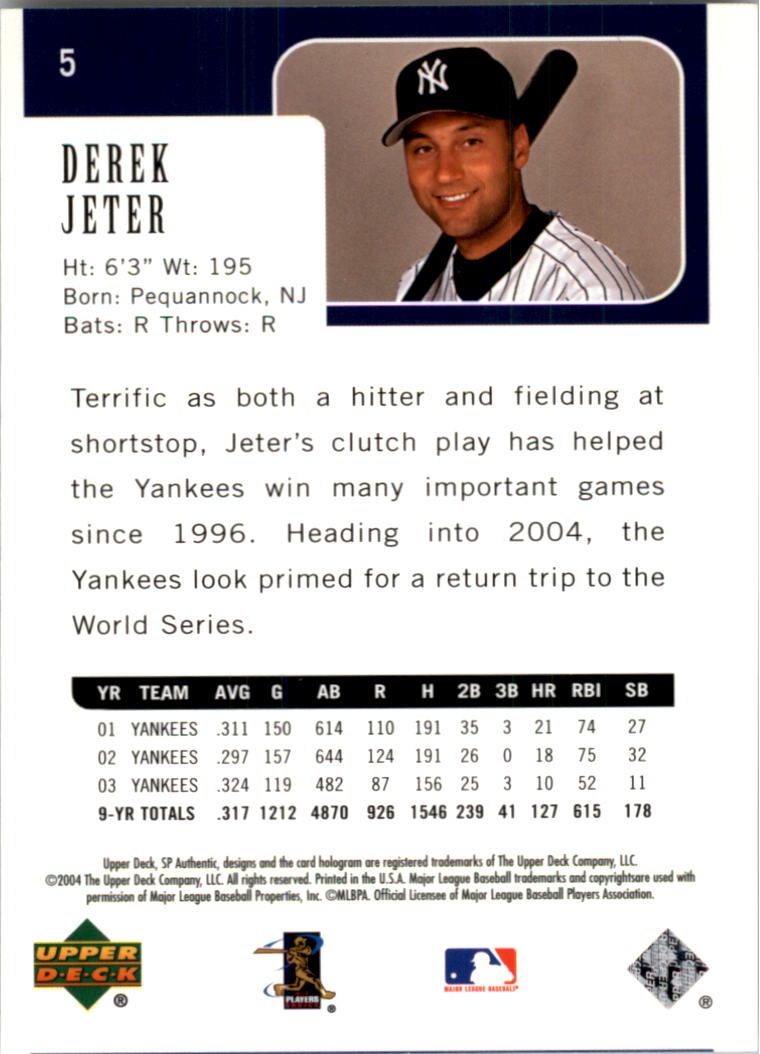 2004 SP Authentic #5 Derek Jeter back image