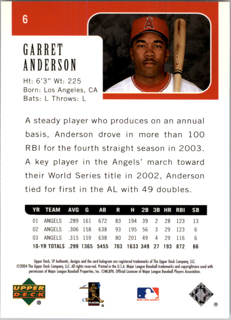 2004 SP Authentic #6 Garret Anderson back image