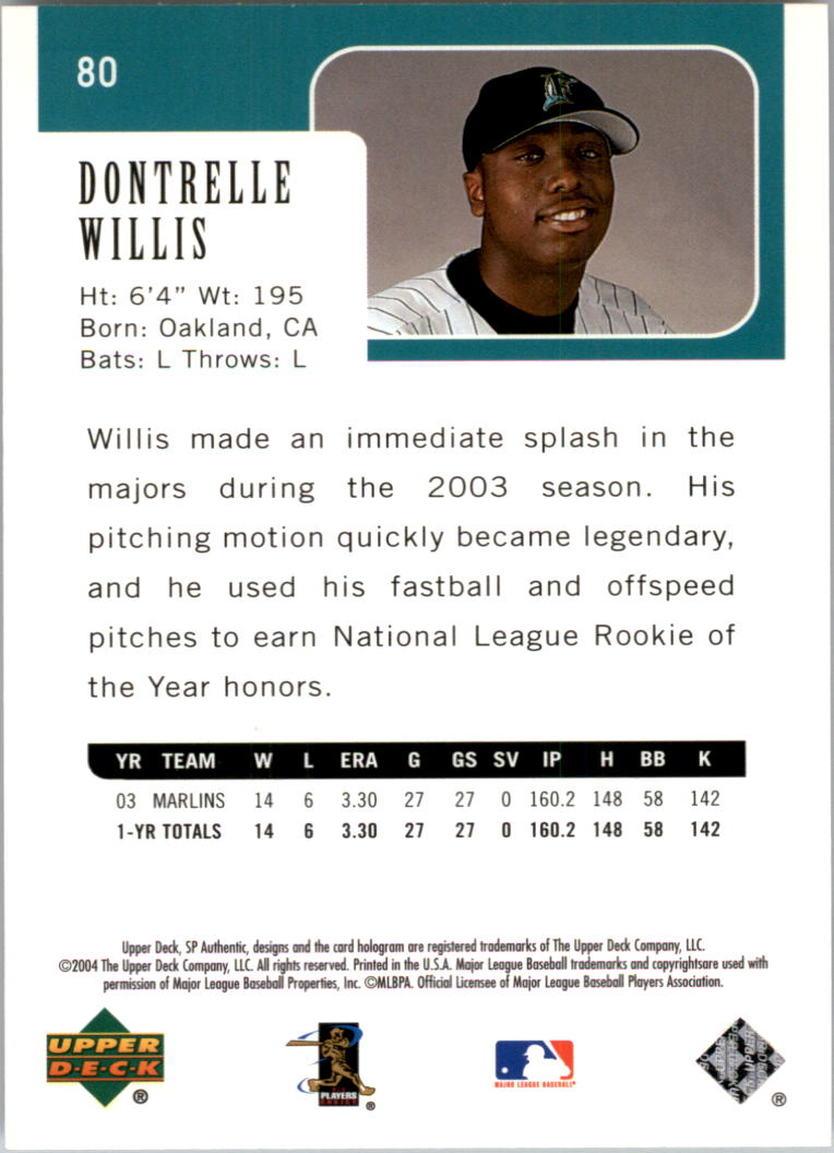 2004 SP Authentic #80 Dontrelle Willis back image