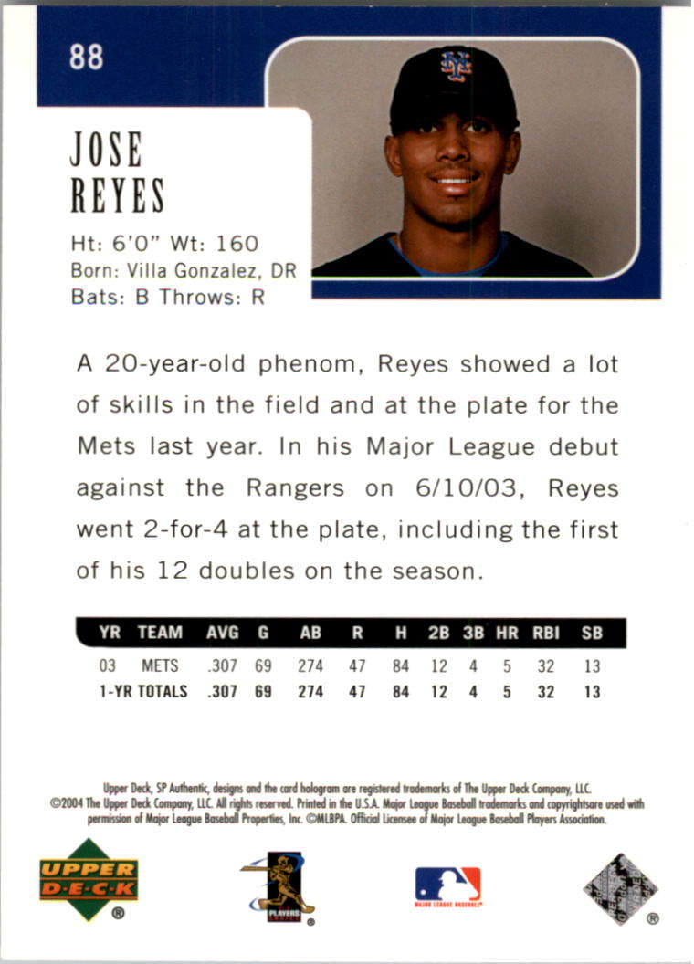 2004 SP Authentic #88 Jose Reyes back image