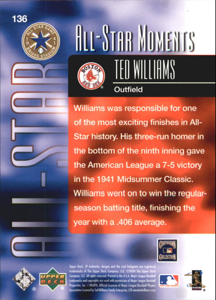 2004 SP Authentic #136 Ted Williams ASM back image
