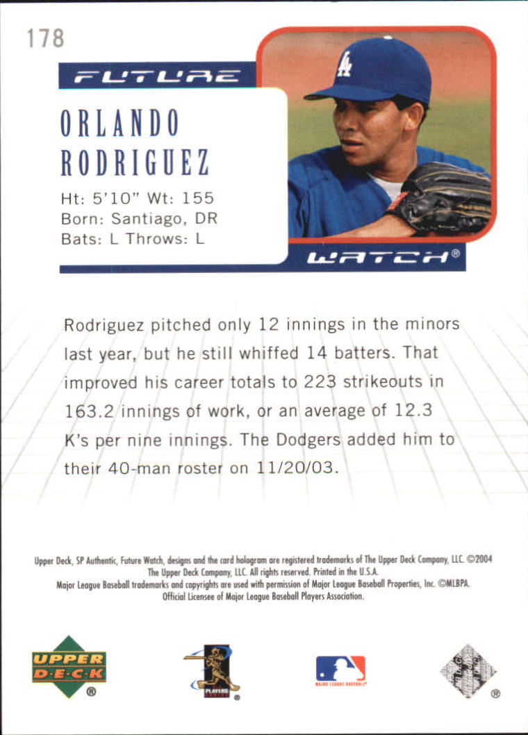 2004 SP Authentic #178 Orlando Rodriguez FW RC back image