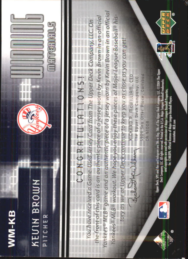 2004 SPx Winning Materials Dual Jersey #KB Kevin Brown back image