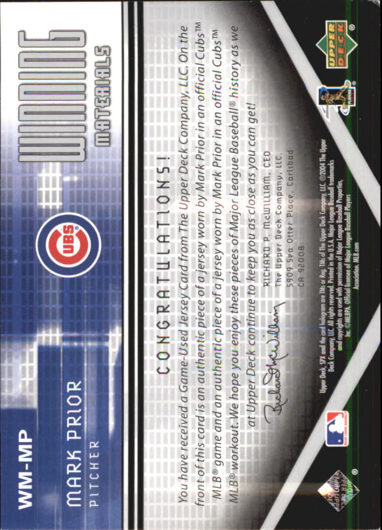 2004 SPx Winning Materials Dual Jersey #MP Mark Prior back image