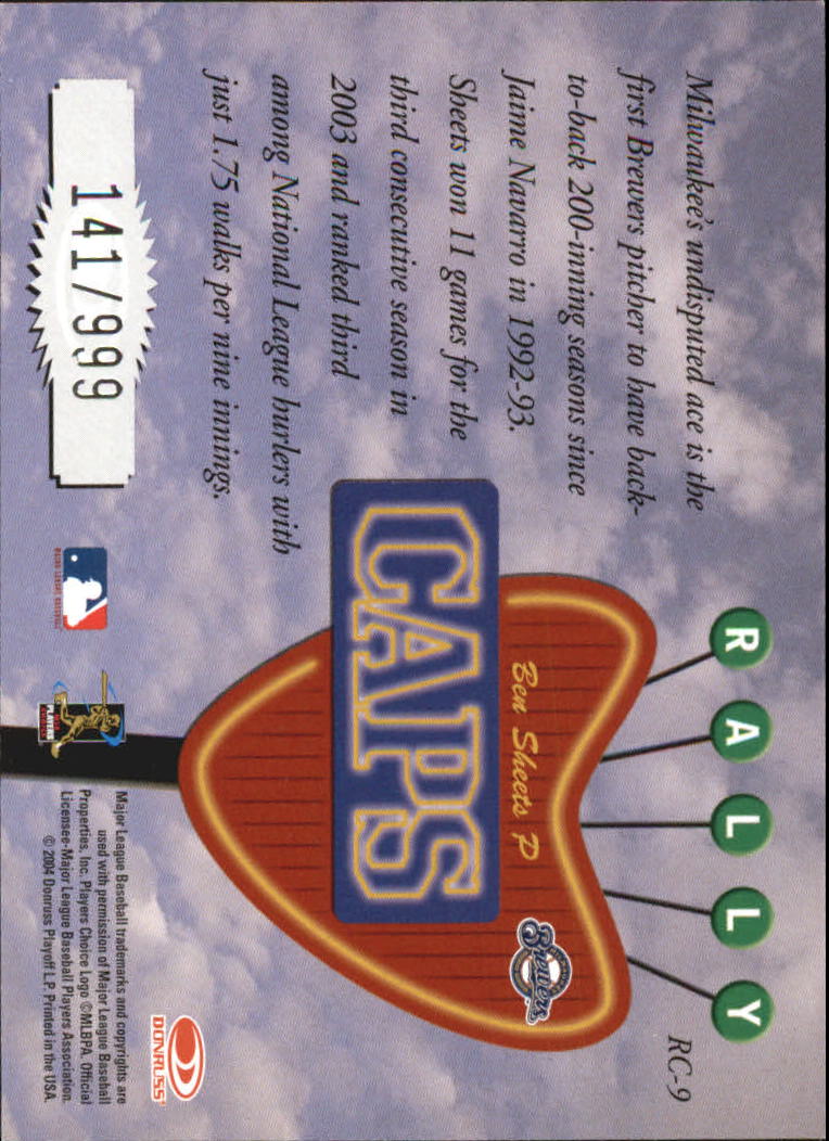 2004 Studio Rally Caps #9 Ben Sheets back image