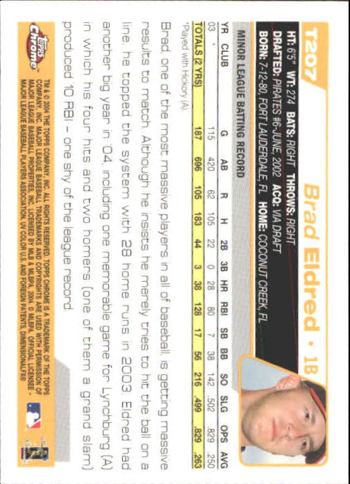 2004 Topps Chrome Traded #T207 Brad Eldred FY RC back image