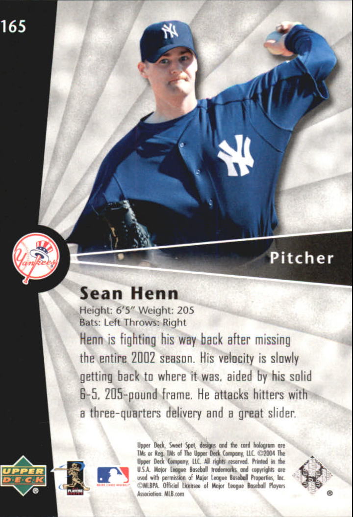 2004 Sweet Spot #165 Sean Henn SB RC back image
