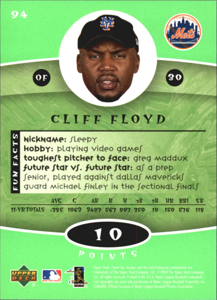 2004 Upper Deck Power Up #94 Cliff Floyd back image