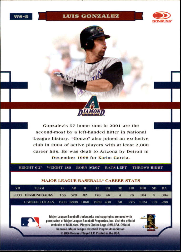 2004 Donruss World Series #8 Luis Gonzalez back image