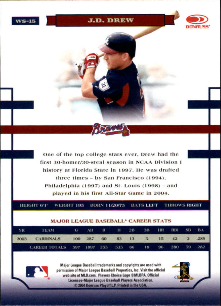 2004 Donruss World Series #15 J.D. Drew back image