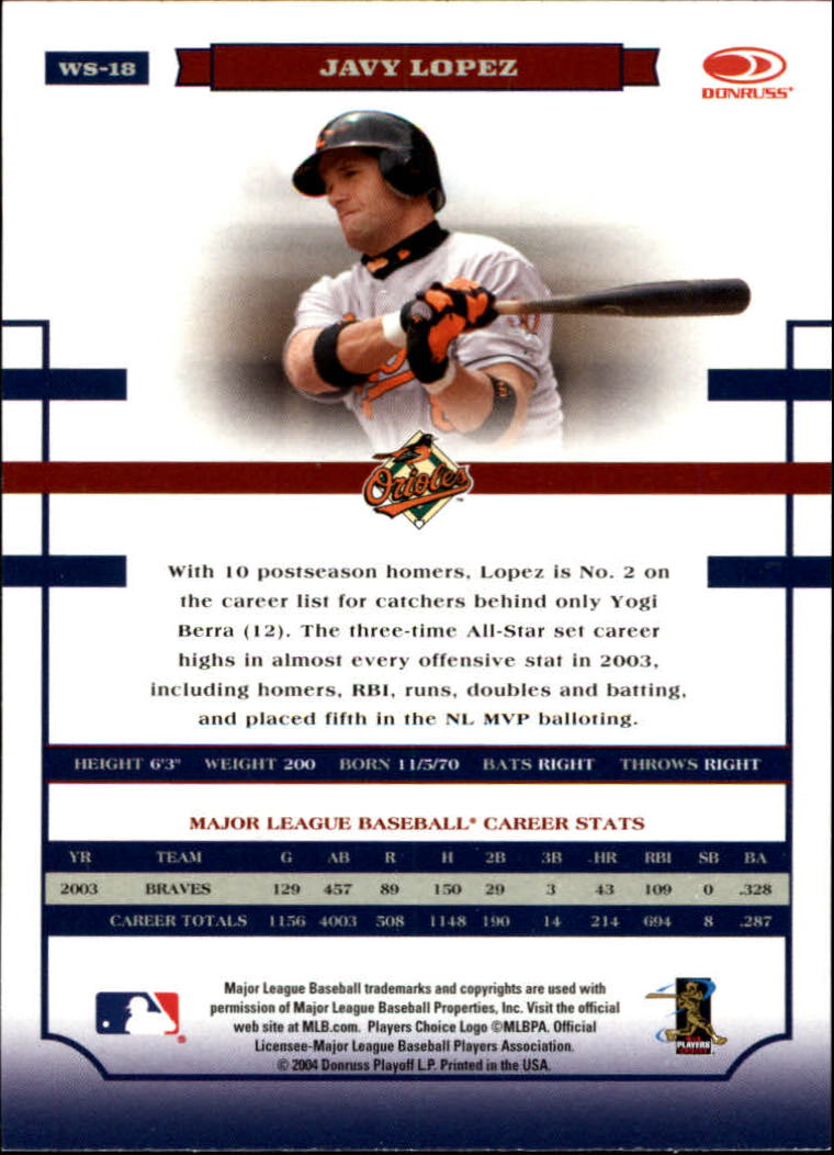 2004 Donruss World Series #18 Javy Lopez back image