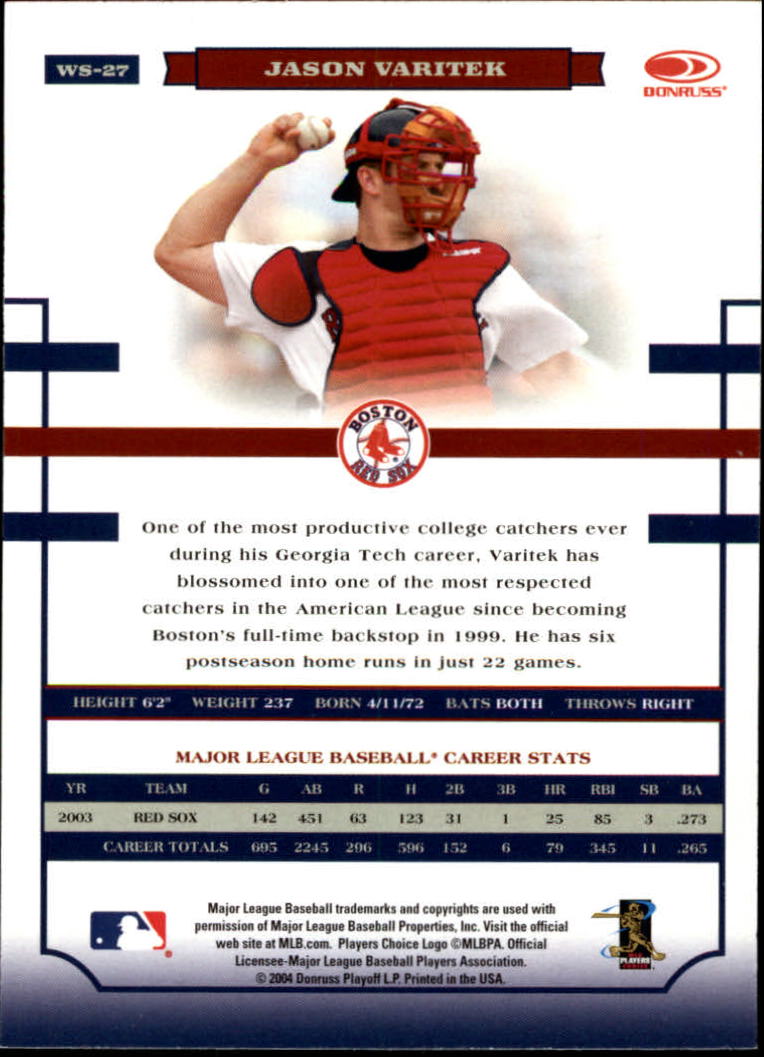 2004 Donruss World Series #27 Jason Varitek back image