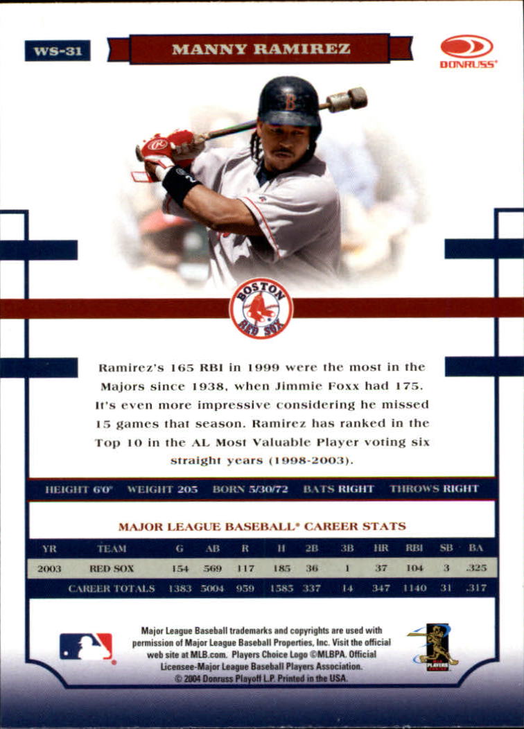 2004 Donruss World Series #31 Manny Ramirez back image