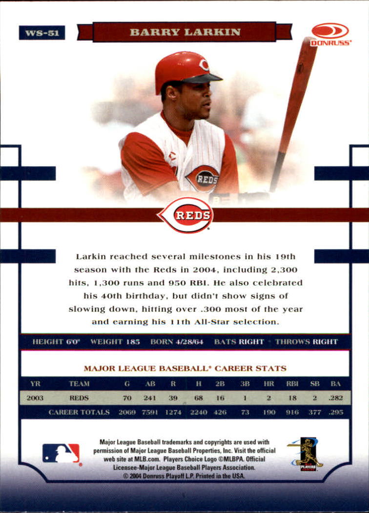 2004 Donruss World Series #51 Barry Larkin back image