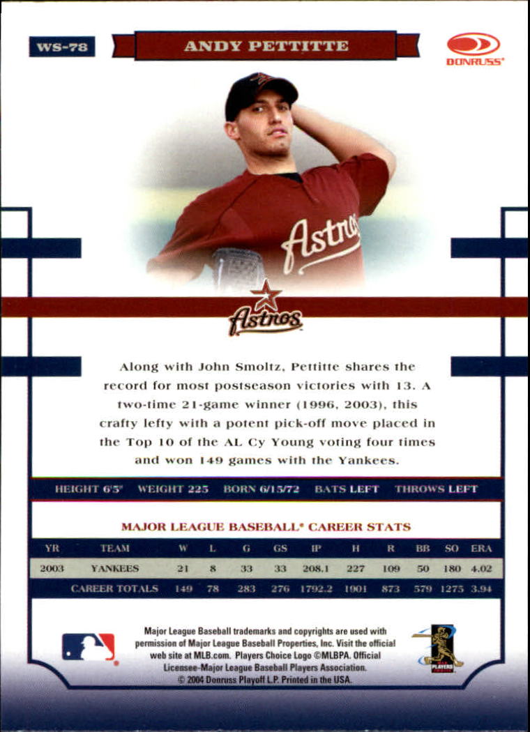 2004 Donruss World Series #78 Andy Pettitte back image