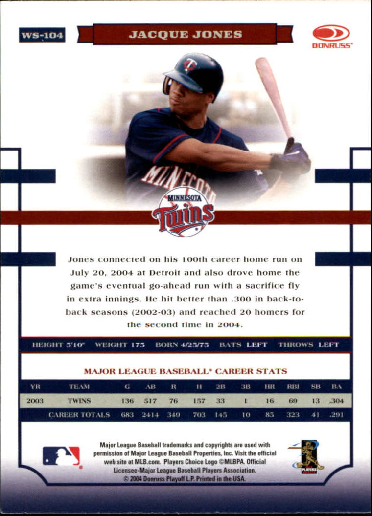 2004 Donruss World Series #104 Jacque Jones back image